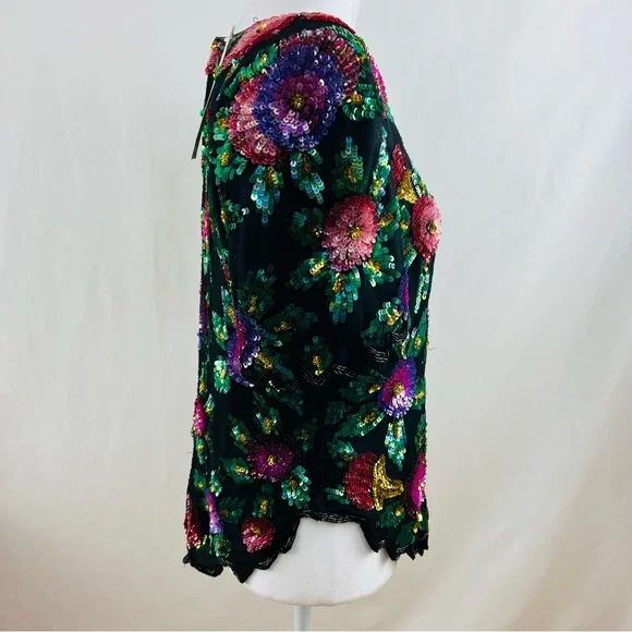 Laurence Kazar Vintage Tags Attached Sequined Floral Silk Blend Top - Picture 3 of 16